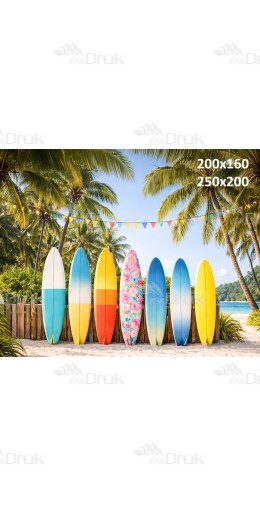 Tło fotograficzne „Kolorowe deski surfingowe na tropikalnej plaży” | 3977